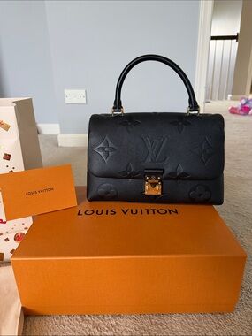 Louis Vuitton Black Embossed Monogram Top Handle Satchel with Gold Hardware